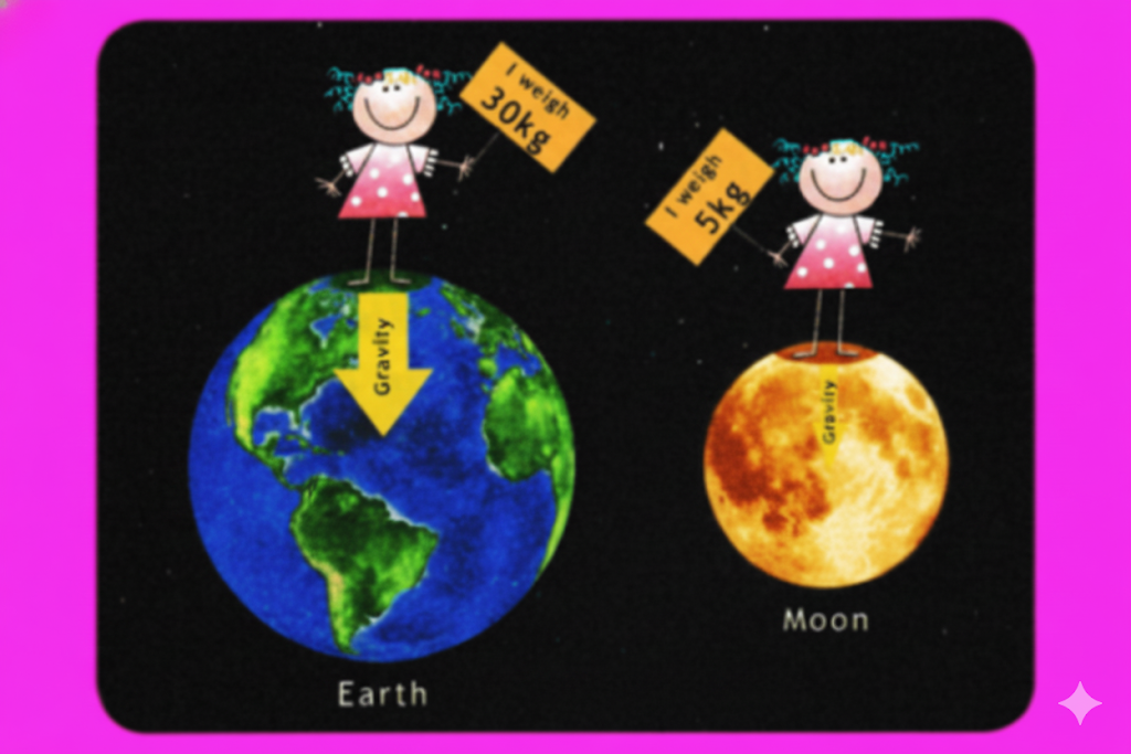 The weight of an object on the Moon becomes one-sixth of its weight on Earth