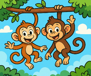 Two monkeys climbs the tree