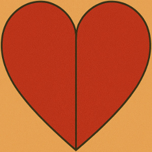 A heart shape divided into 2 equal parts