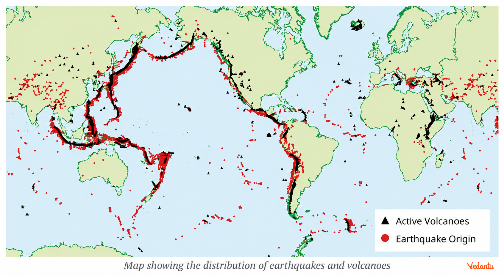 Map Showing the Distriibution of earthquakes and volcanoes