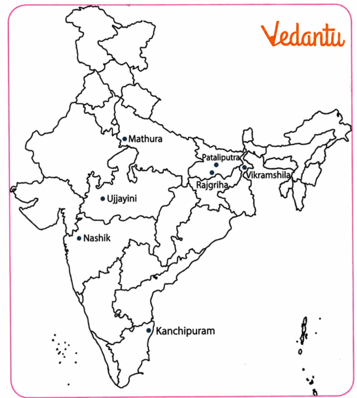 Students should mark and label the following centres on an outline map of India.png
