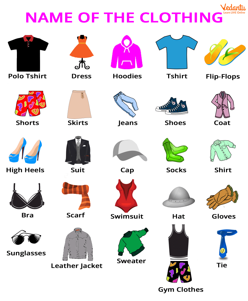 A chart of the different types of clothes