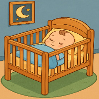 The baby sleeps in the crib