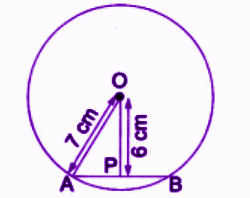 Find the length of the chord of a circle where the radius is 7 cm, and the perpendicular distance is 6 cm..png