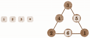 solution for Place the numbers 1-6 in the blanks in such a way that the sum on each side of the triangle is 9. No numbers should be repeated.