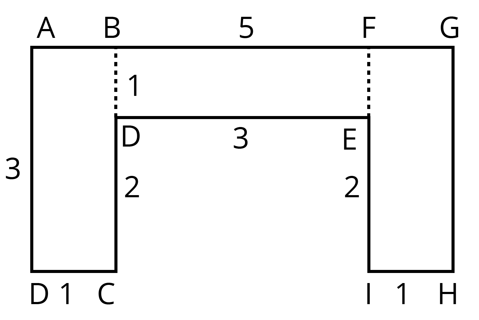 आकृति जिसे विभिन्न आयतों (दो आयत समान) में विभाजित किया है