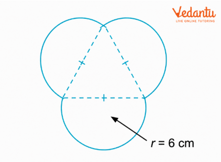 The boundary consists of three semicircular arcs, each with a radius of 6 cm.