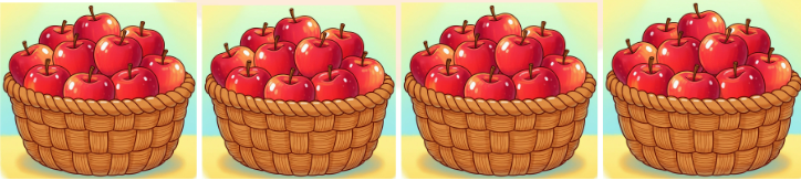 4 baskets, and each basket has 10 apples