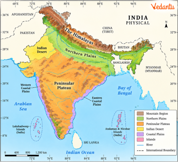 Figure 2.2 – India: Physical. Identify the major physiographic divisions