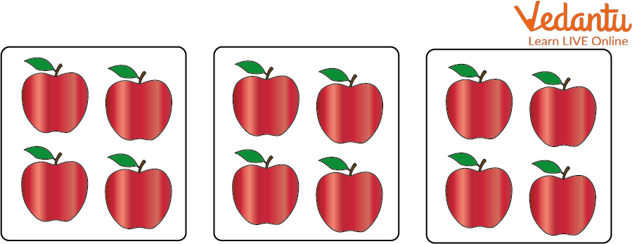 Three Group of Four Apples