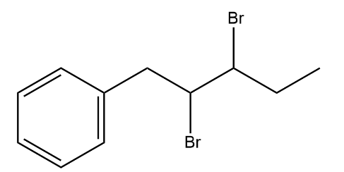 Structural formula of 2,3- Dibromo-1-phenylpentane