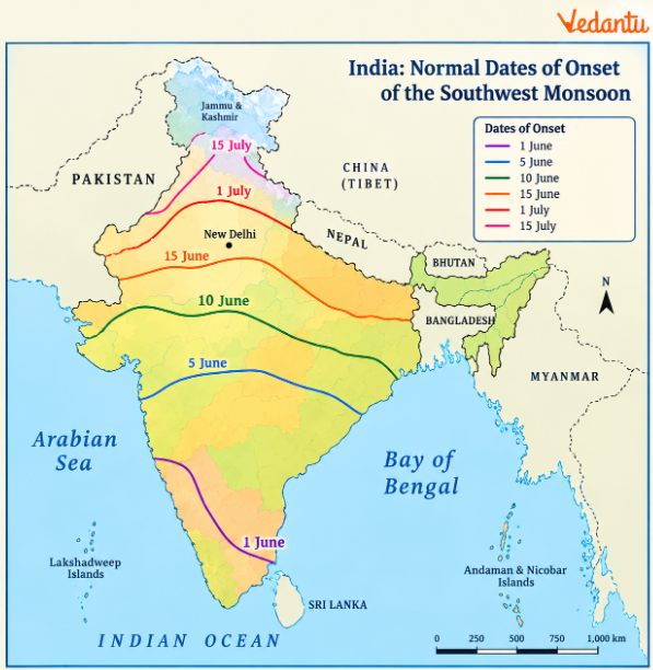 India: Normal Dates of Onset of the Southwest Monsoon