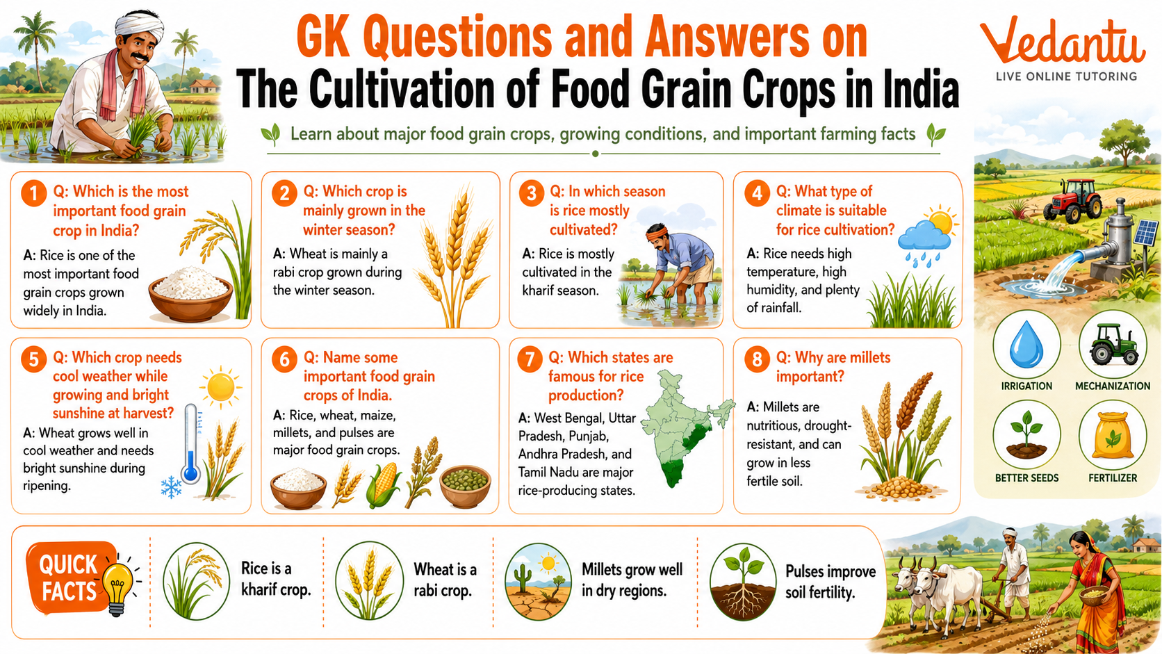 Gk Questions and Answers on The Cultivation of Food Grain Crops in India
