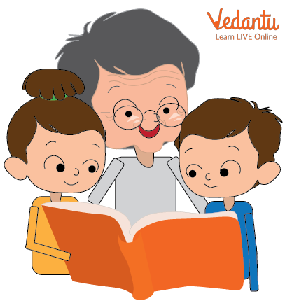 An Elderly Person Reading Stories to Children