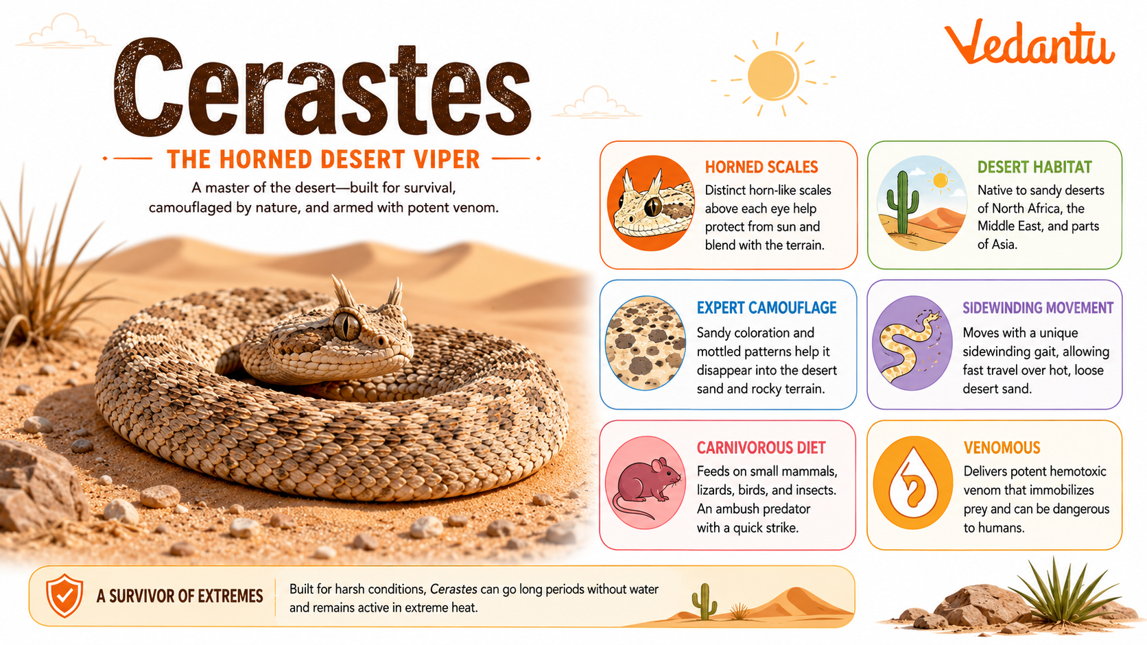Cerastes horned viper snake in desert habitat