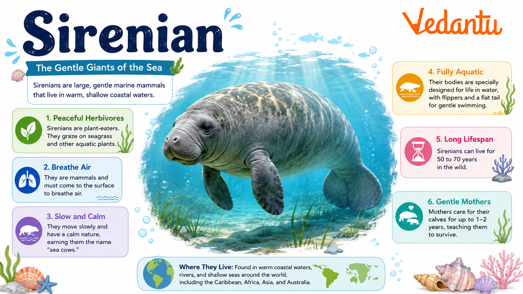 Sirenian marine mammal swimming underwater