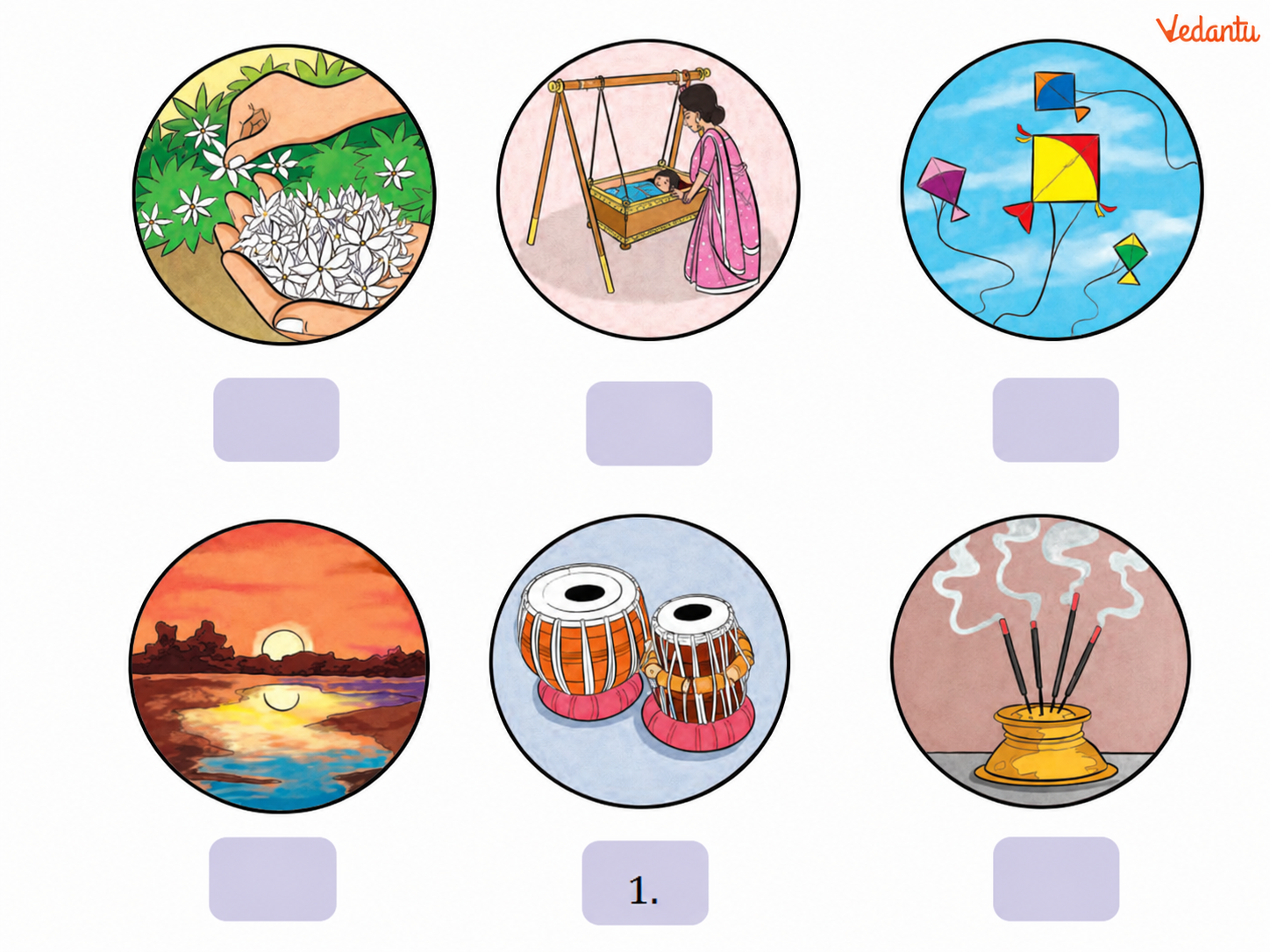 Write numbers against each picture with the phrases that describe them with their sensorial associations..png