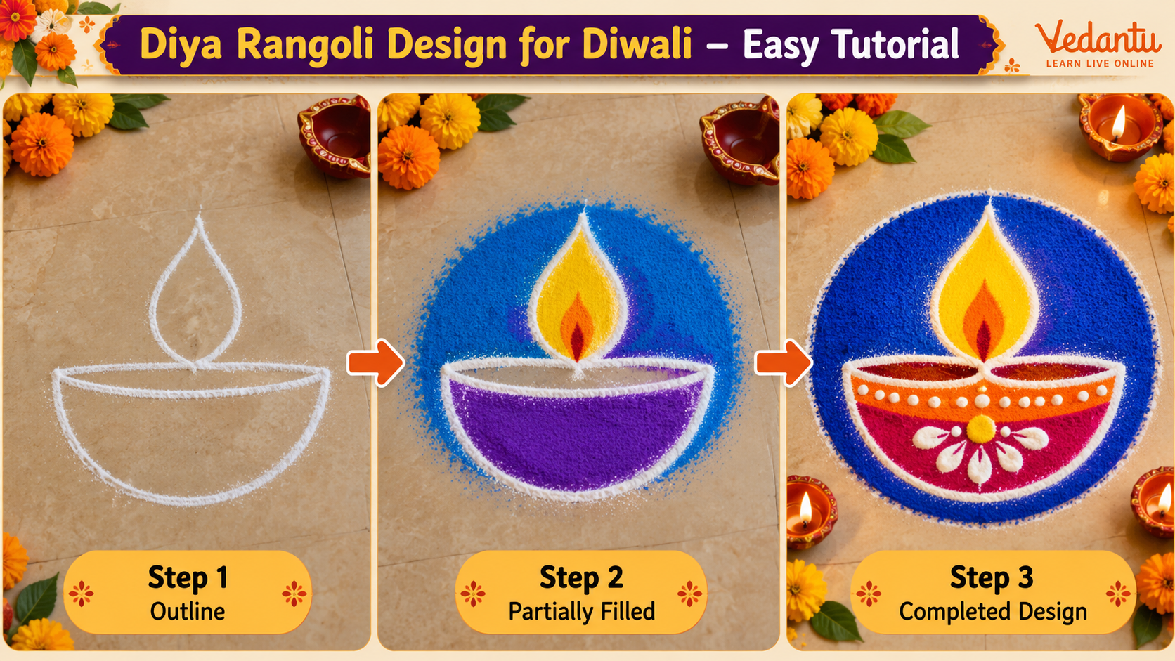 Diya Rangoli Design for Diwali