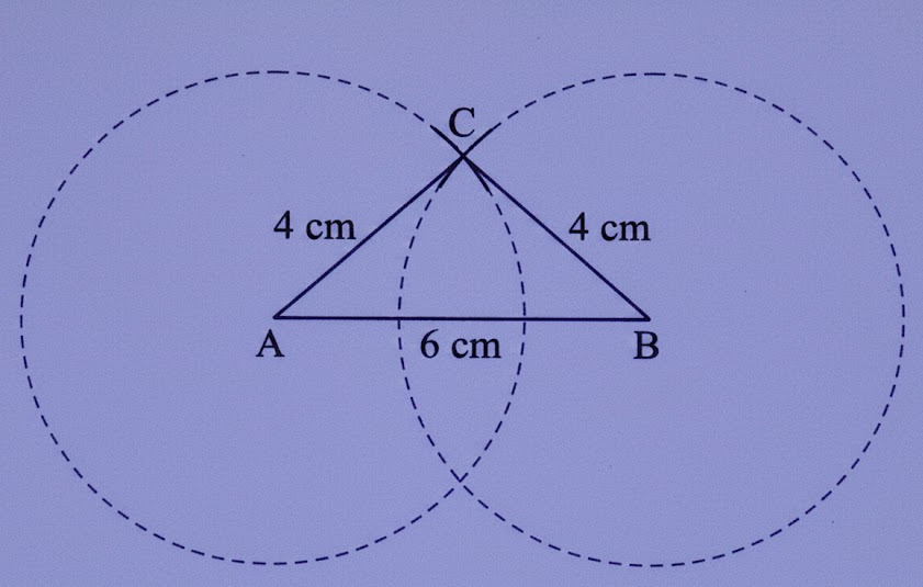 The point of intersection of the two arcs is the third vertex C.