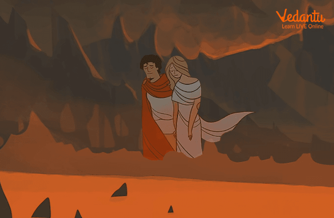 Orpheus and Eurydice returning to the upper world