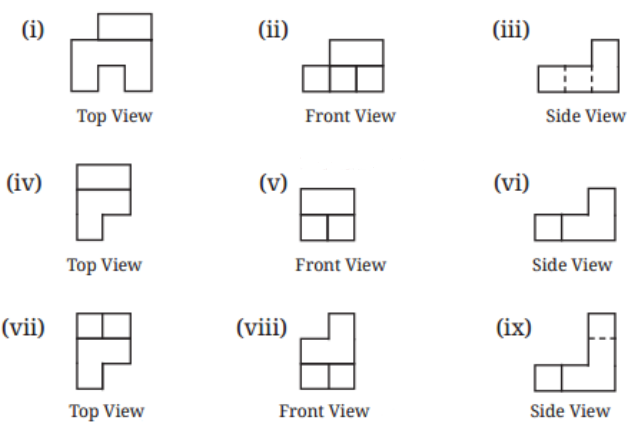 Which solid corresponds to the given top view, front view, and side view.png