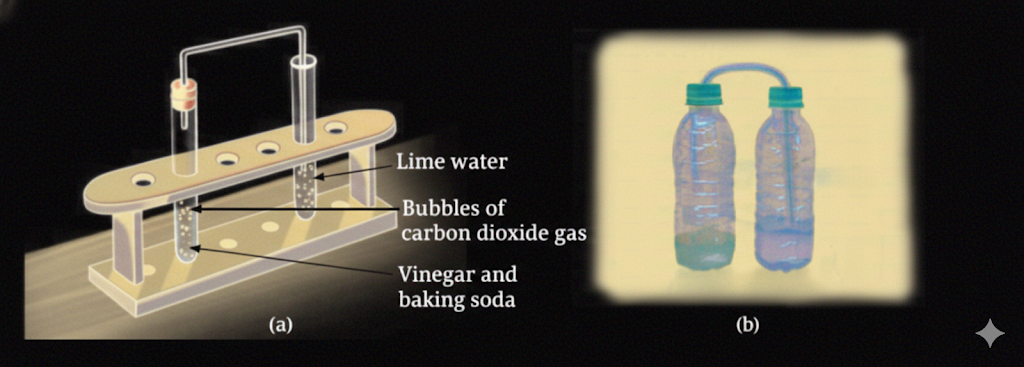 Vinegar + Baking soda → Carbon dioxide + Other substances