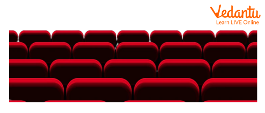 Rows of seats in a movie theatre