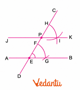 With E and P as centres, draw arcs of equal radius.