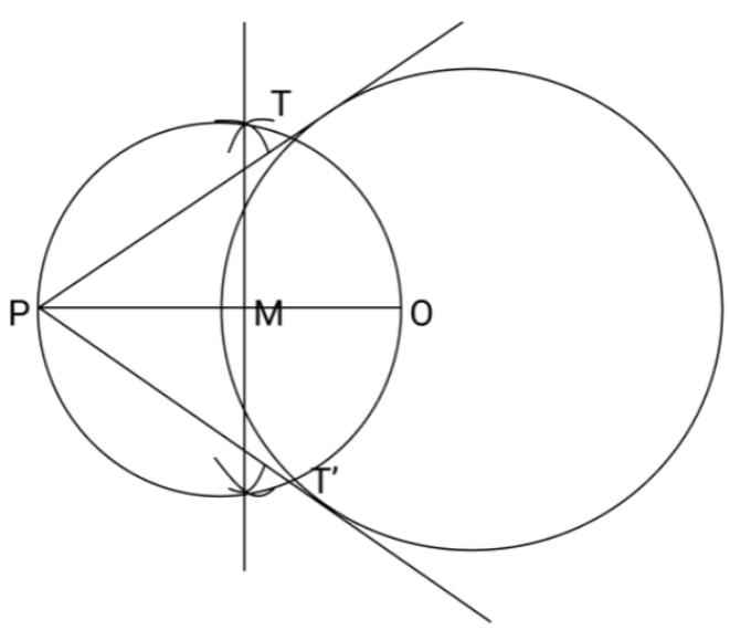 Pair of tangents from point P which is  7cm away from the center of circle
