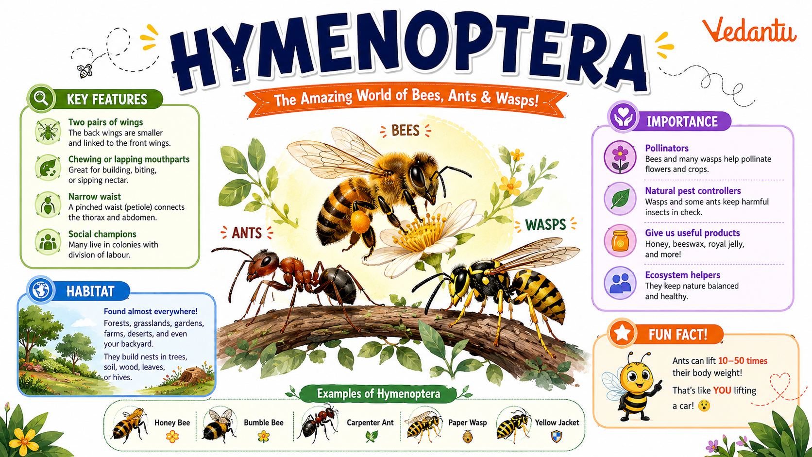 Hymenoptera insects such as bees, ants and wasps