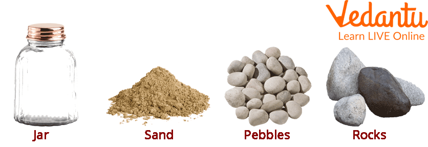 Jar, Sand, Pebbles, and Rocks