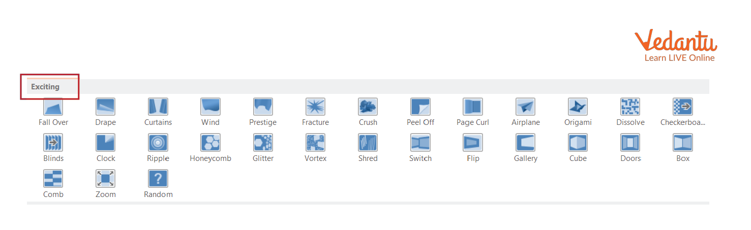 Various exciting transition icons