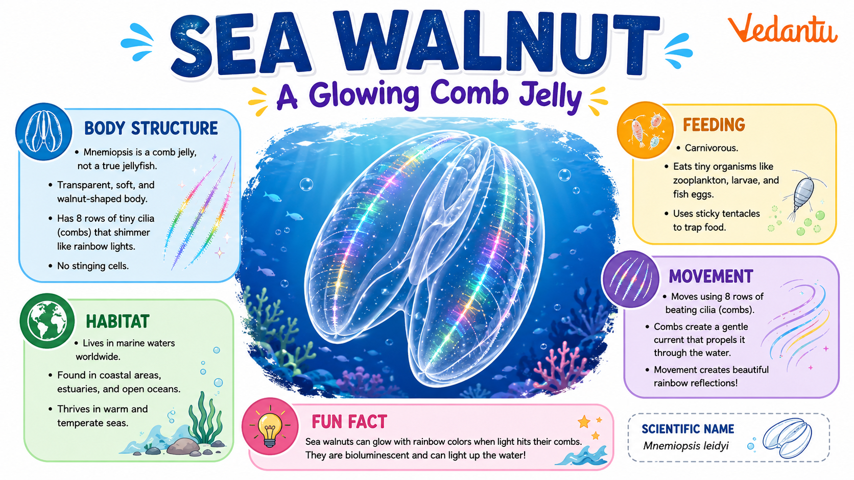 Sea Walnut comb jelly floating in ocean water