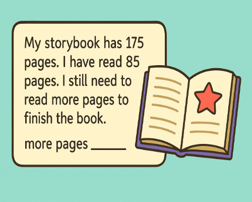 13. My storybook has 175 pages. i have read 85 pags. I still need to read more pages to finish the book. more pages =____