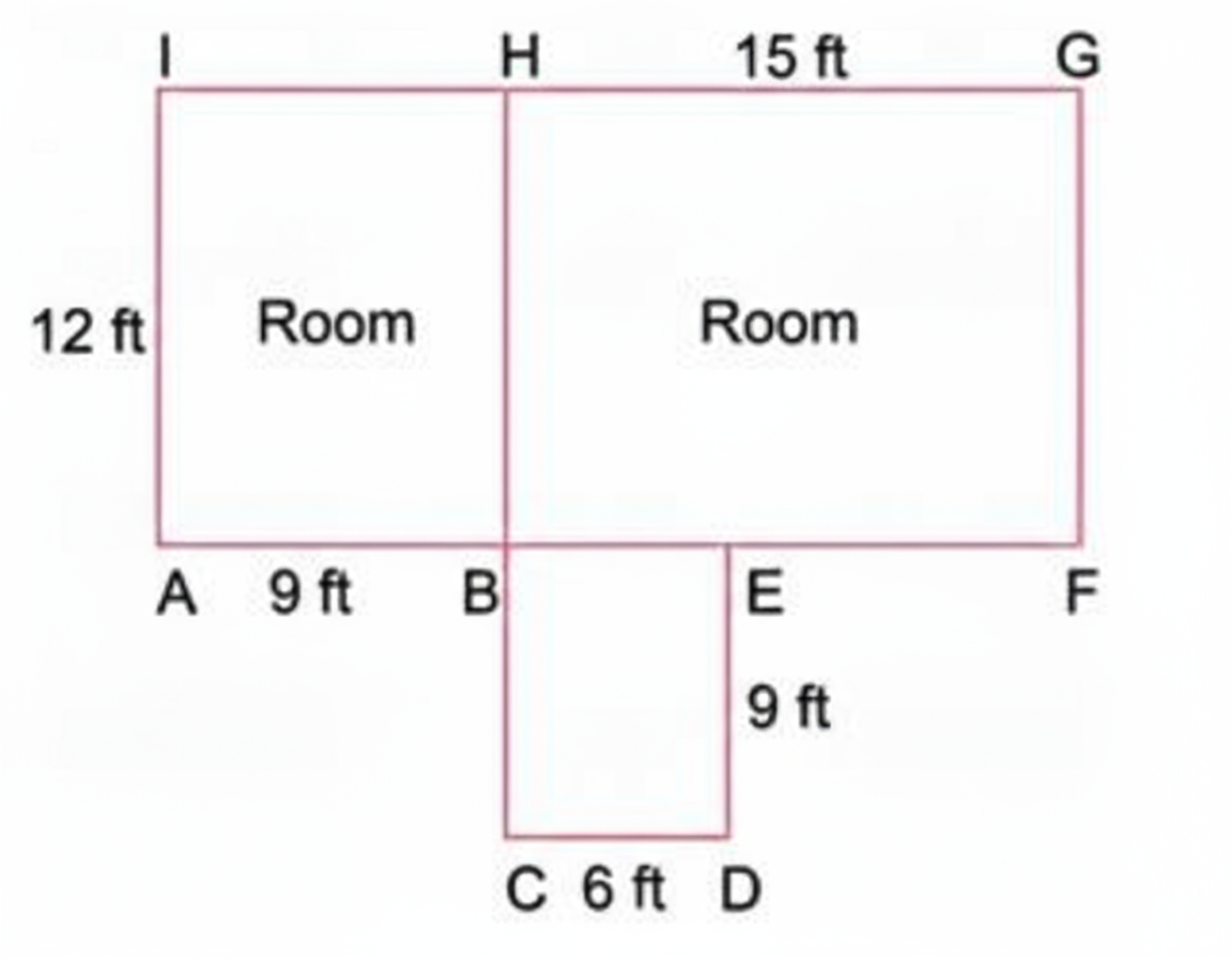 A mason is building a house in the shape shown in the diagram. He needs to construct both the outer walls and the inner wall that separates the two rooms. To build a wall of 10 feet, he requires approximately 1450 bricks. How many bricks would he need to build the house? Assume all walls are of the same height and thickness.