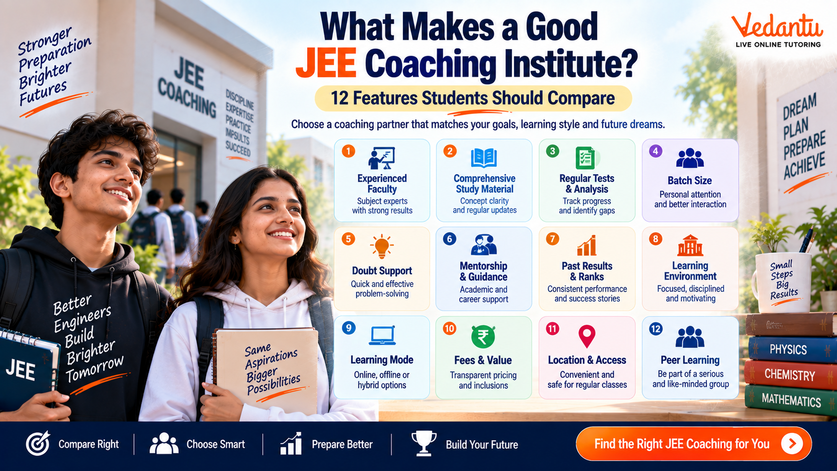 Twelve features to compare when choosing JEE coaching
