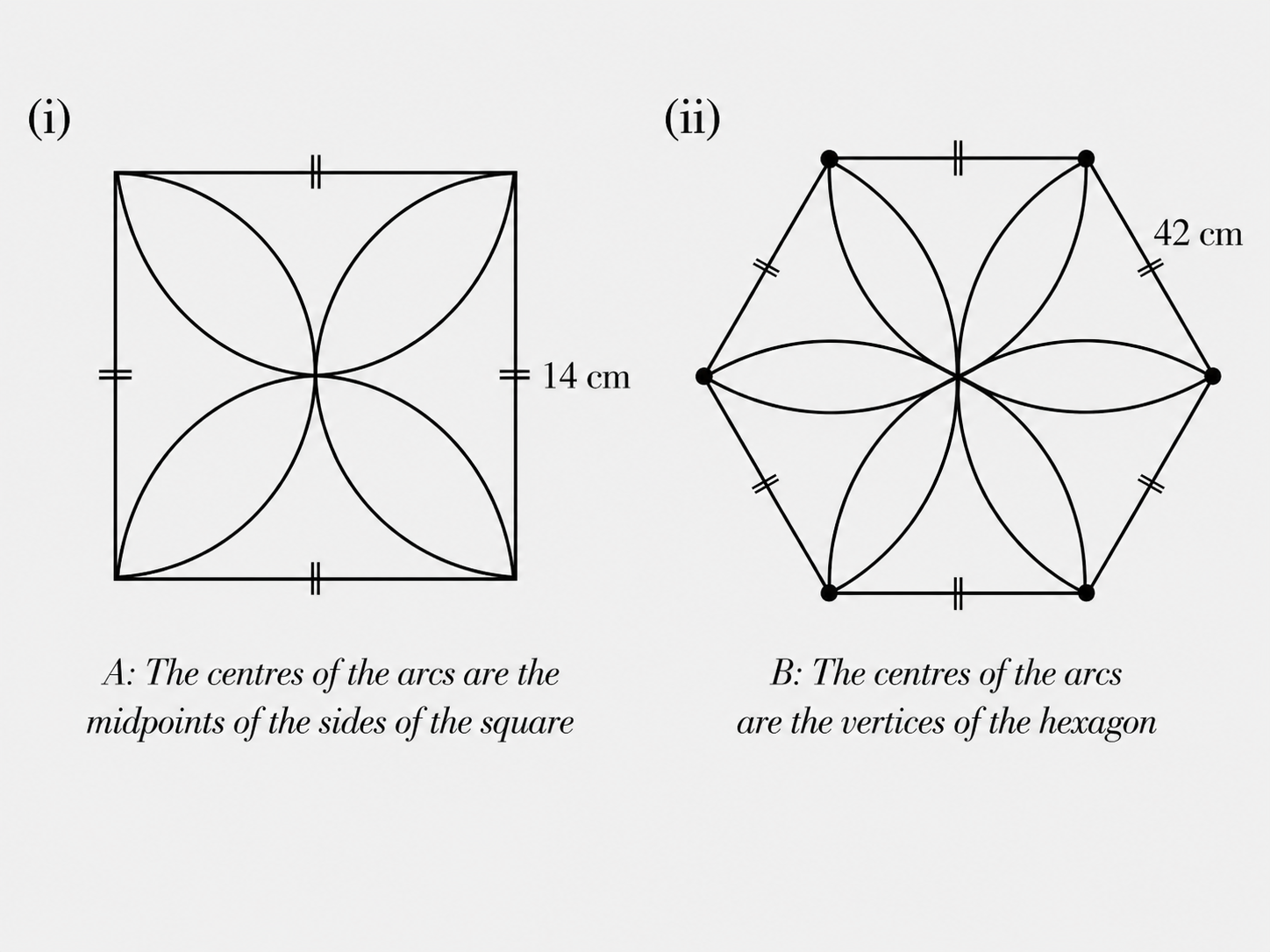 Find the total perimeter of all the petals in each of the given flowers..png