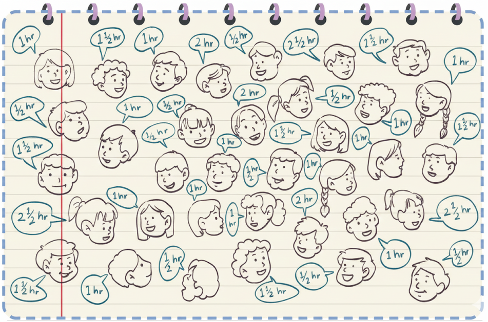 35 friends and recorded it in a notebook as shown below