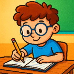A boy writing in a note book