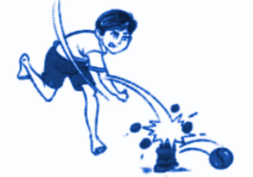 In this game, we stack seven stones on top of each other. The first team throws a ball to knock them down. After the stones are knocked down, the members of the first team hurriedly rearrange