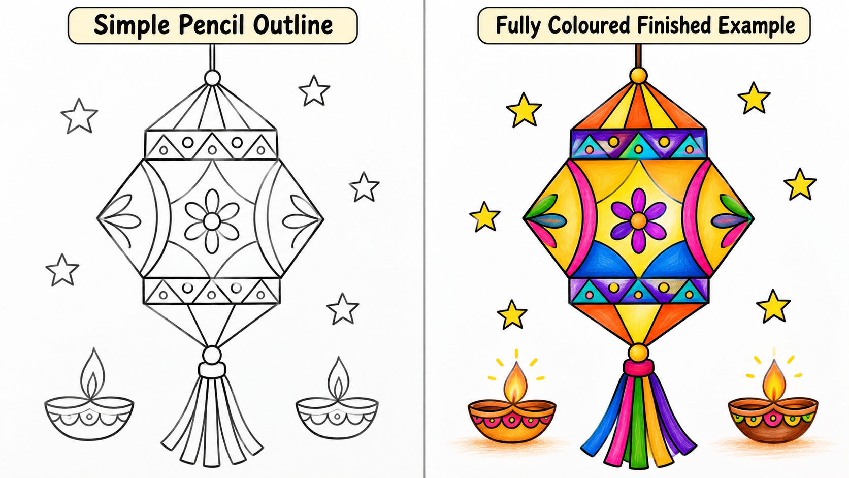 A festive lantern drawing is suitable for children