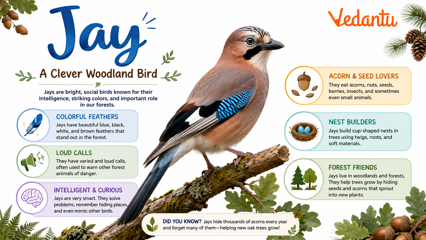 Jay bird with colourful blue feathers