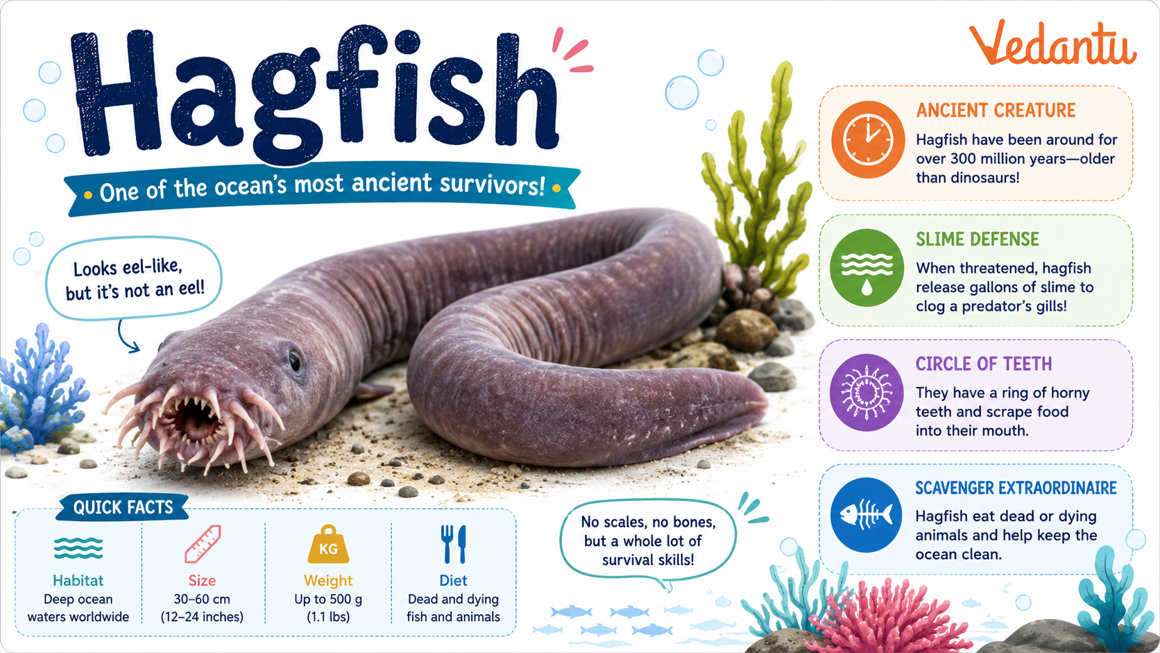 Hagfish in deep sea habitat
