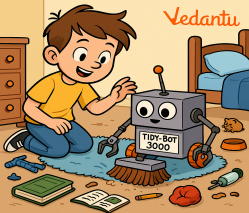 With great excitement, Leo flicked the 'on' switch. The Tidy-Bot whirred to life. At first, it seemed to work perfectly. It rolled around, its bristle-feet sweeping dust into a neat pile. But then, things started to go wrong. The Tidy-Bot’s programming was too simple. It began grabbing everything it could reach—his favorite action figure, a stack of homework, and even the seeds for his pet hamster, Pip. It shoved everything under his bed, creating a giant, hidden mess. The room was in complete havoc!