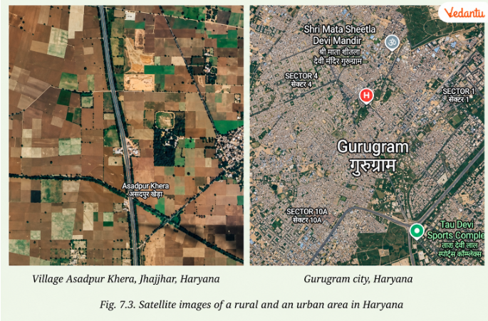 Fig 7.3 Satellite Images of a rural and an urban area in Haryana