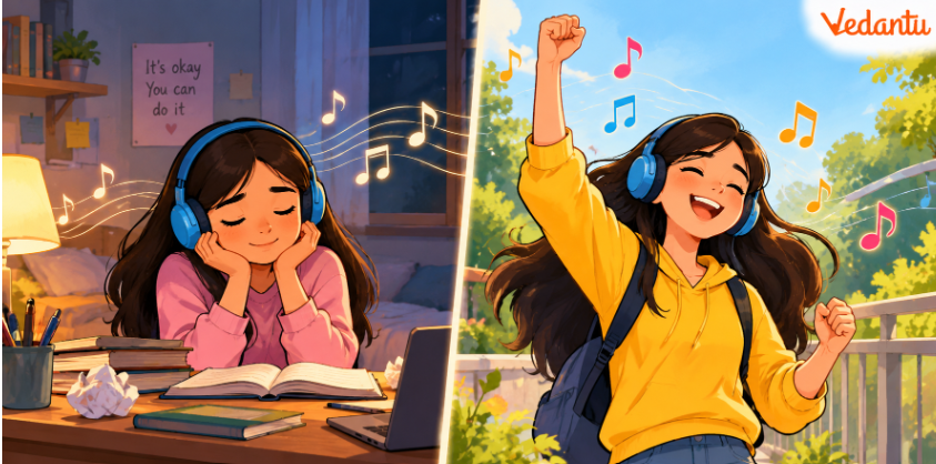 the illustration showing music as a source of comfort during different emotions