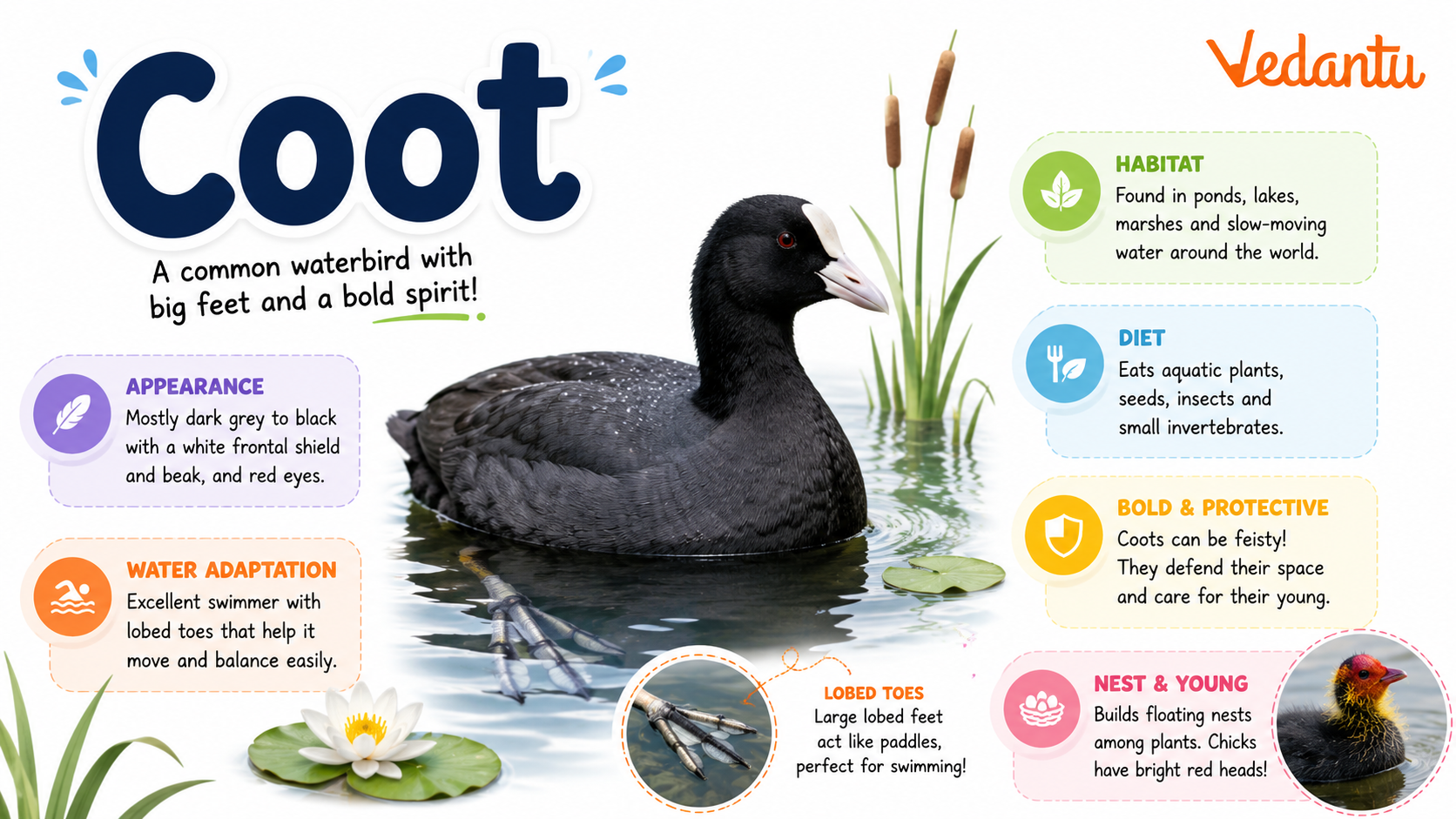 Coot bird swimming in water