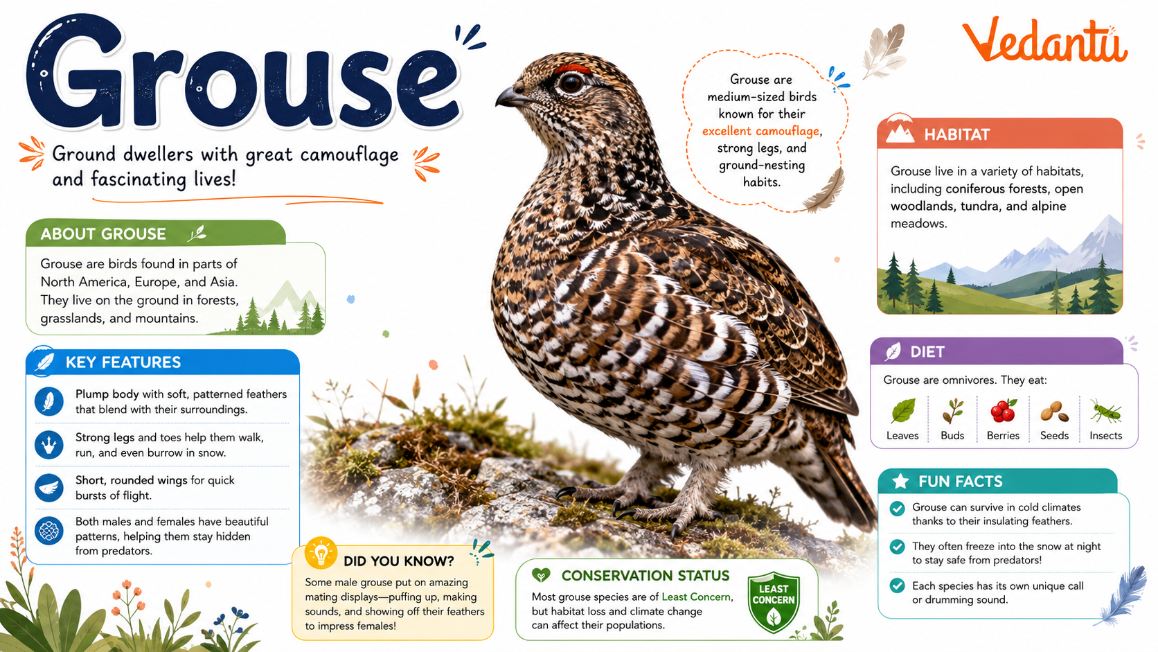 Grouse bird standing in woodland habitat