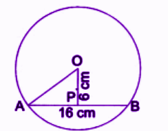 The distance of a chord of length 16 cm from the centre of a circle is 6 cm. Find the radius of the circle..png