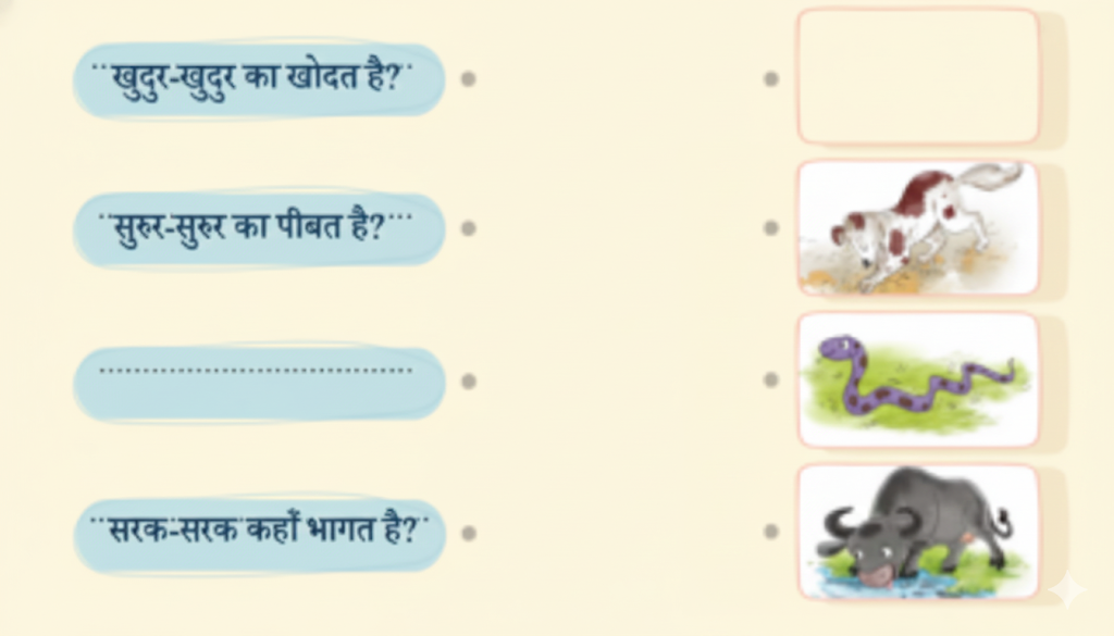 रिक्त स्थानों में उपयुक्त पंक्ति लिखिए और चित्र बनाकर उनका मिलान कीजिए-.